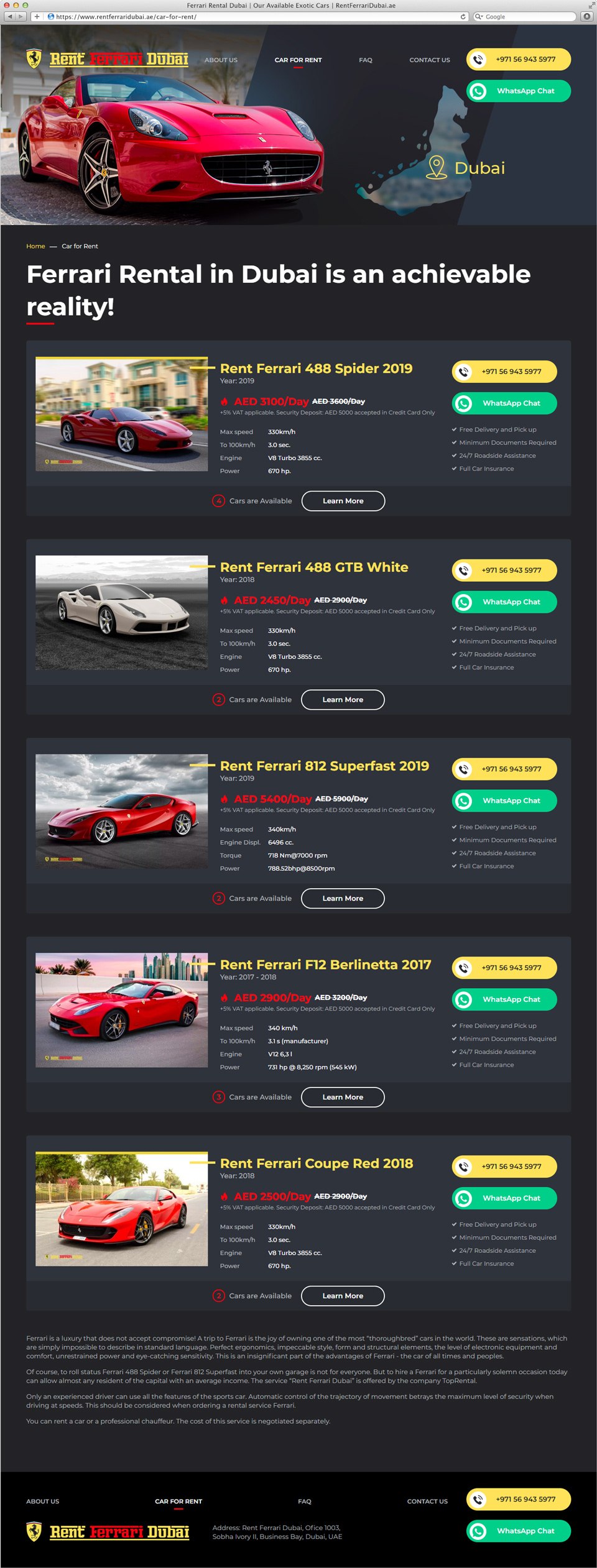 Rent Ferrari Dubai | Beontop Portfolio Product Catalog