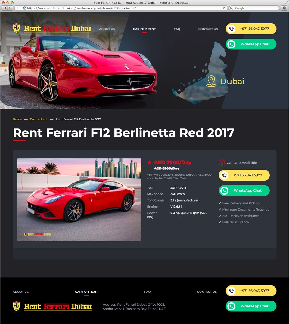 Rent Ferrari Dubai | Beontop Portfolio Product Page