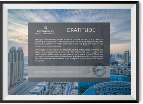 GRATITUDE FROM BESTINGTON BUSINESSMEN SERVICES