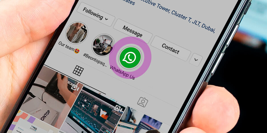 Link from instagram profile to whatsapp chat with icon whatsapp and 