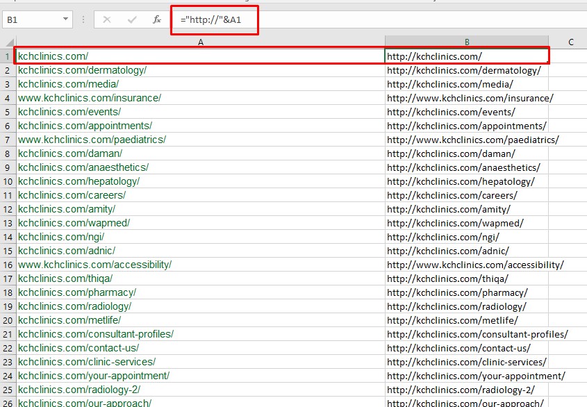 Excel Formula to add http for URL